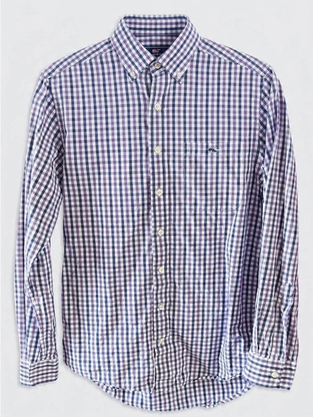 Vineyard Vines Purple and White Gingham Button-Down Shirt